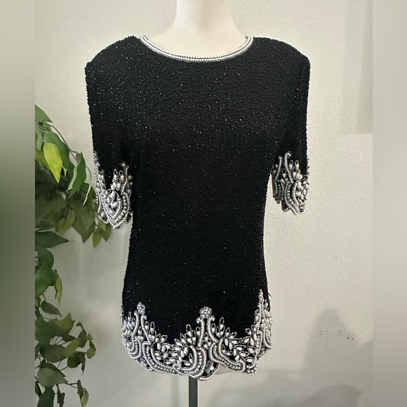 Laurence Cazar party top silk stunning night elegant classy look Sz L - Picture 7 of 7